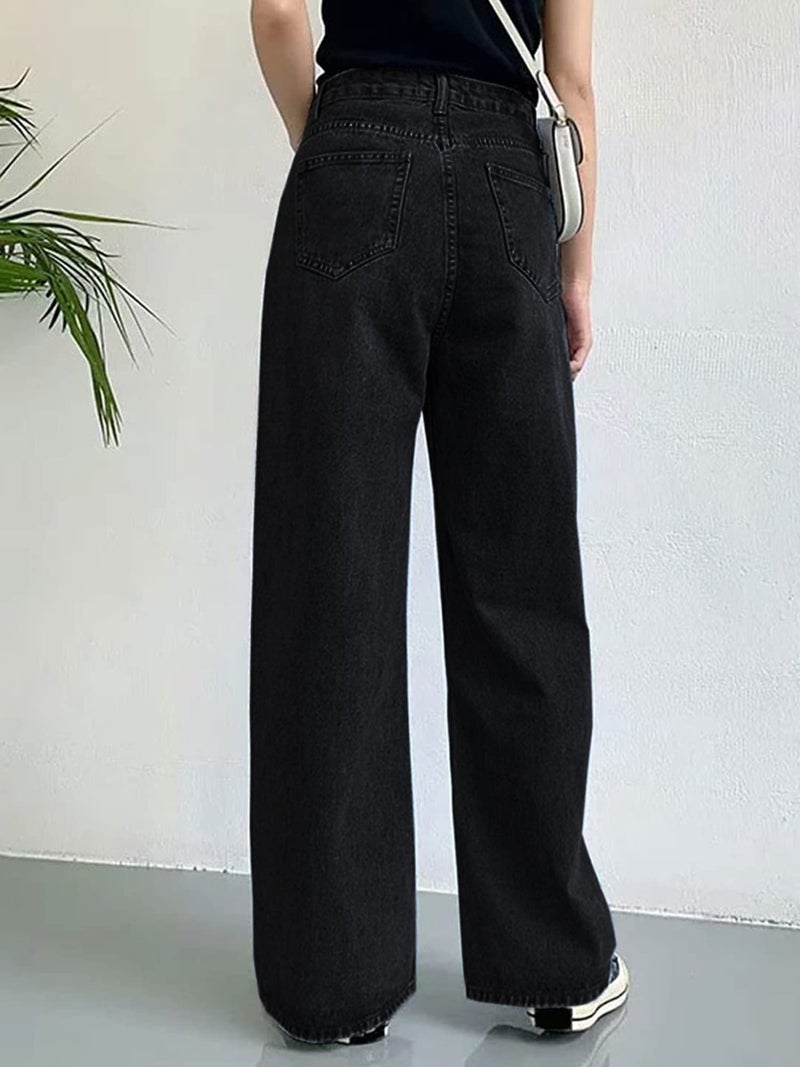 HDLTE Baggy Wide Leg Jeans for Women High Waisted Trendy Flare Jeans Boyfriend Denim Pants with Patch Pockets,Black,X-Large - Image 3