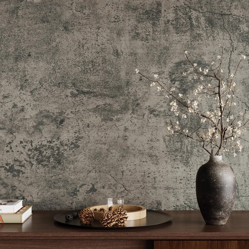 VaryPaper 32''x118'' Cracked Concrete Wallpaper Peel and Stick Grey Textured Wallpaper Cement Contact Paper Self Adhesive Waterproof Thick Concrete Wall Paper Roll for Bedroom Countertops Fireplace - Image 1