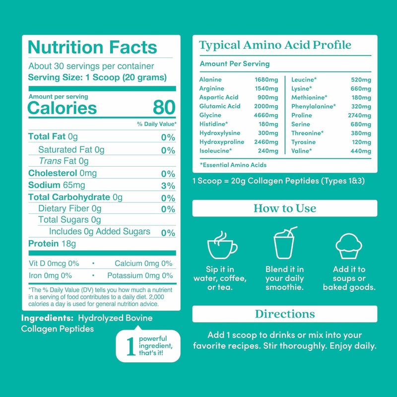 Further Food مسحوق ببتيدات الكولاجين غير المنكه من فيرثر فود، من حيوانات رُبِيت في المراعي، مُعالج هيدروليكي من النوع 1 3 بروتين لصحة الأمعاء - Image 2