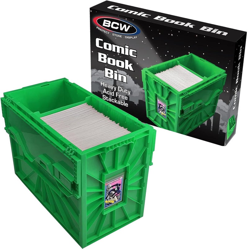 BCW Short Comic Book Bin | Holds 150 Comics | Stackable Plastic Storage | Acid-Free Organizer | Green, Single - Image 1