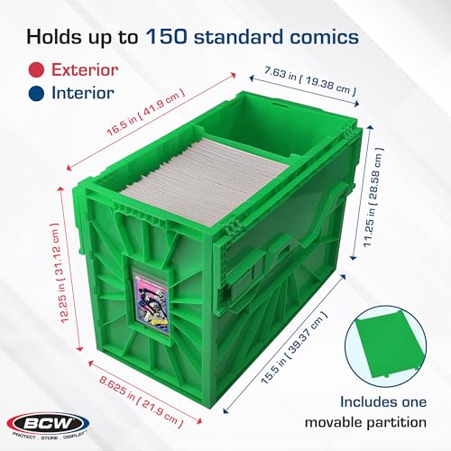 BCW Short Comic Book Bin | Holds 150 Comics | Stackable Plastic Storage | Acid-Free Organizer | Green, Single - Image 3