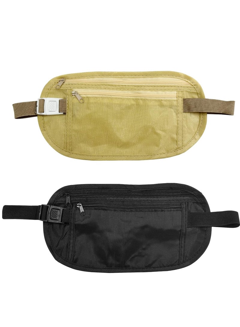 2 Pcs Concealed Money Belt, Anti-Theft Security Waist Bag, Adjustable Elastic Belt, Waterproof Travel Bag, for Cell Phone, Cash, Suitable for Traveling, Running, Hiking (Beige, Black)  - Image 1