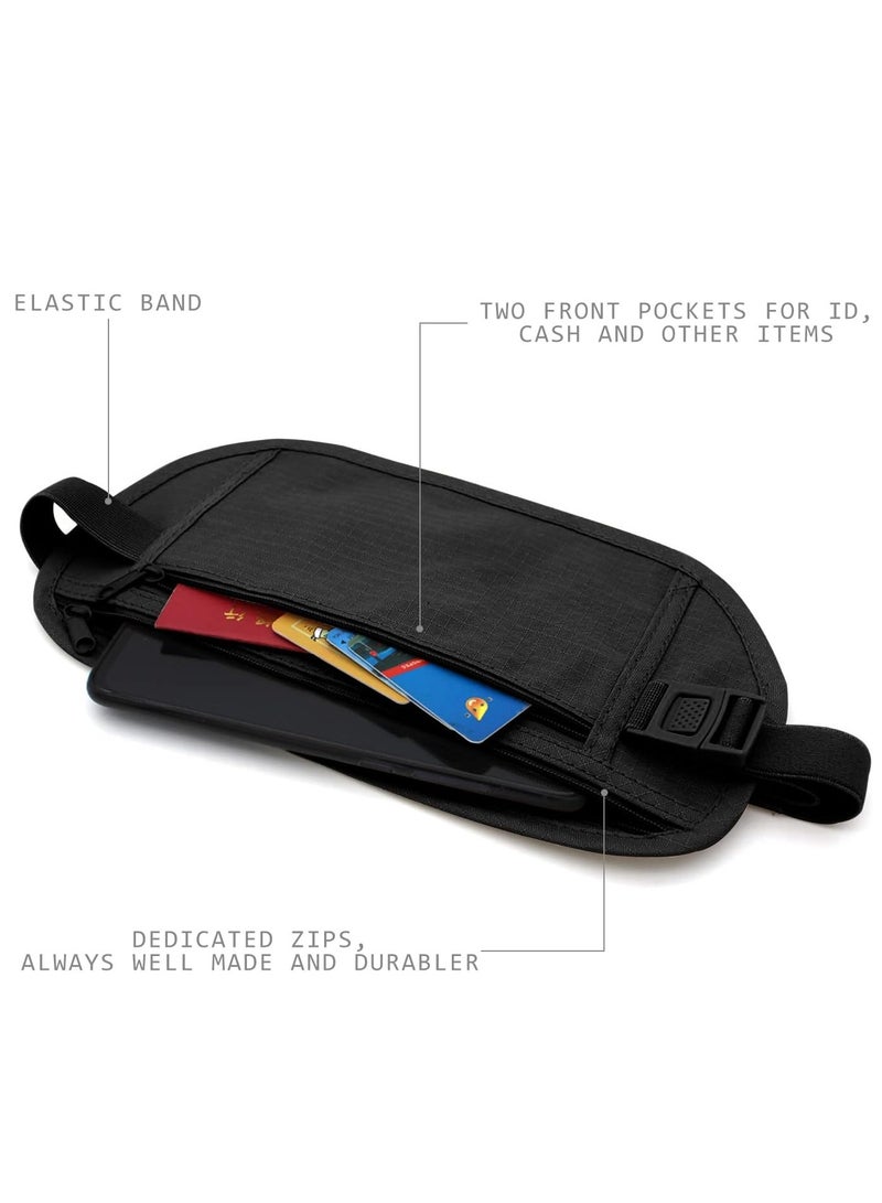 2 Pcs Concealed Money Belt, Anti-Theft Security Waist Bag, Adjustable Elastic Belt, Waterproof Travel Bag, for Cell Phone, Cash, Suitable for Traveling, Running, Hiking (Beige, Black)  - Image 3
