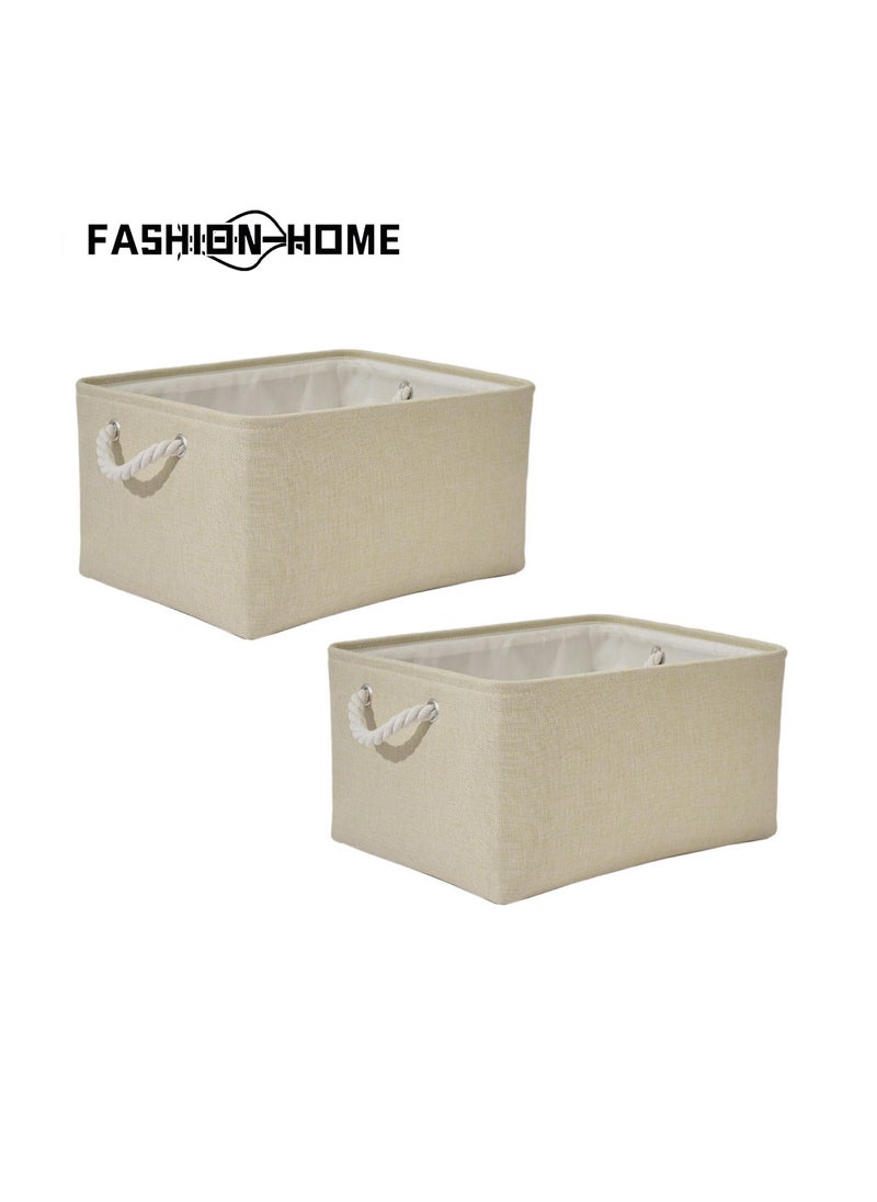 FASHION HOME 2PCS Storage Bins with Sturdy Cotton Handles Fabric Baskets for Organizing Closet Boxes  - Image 1
