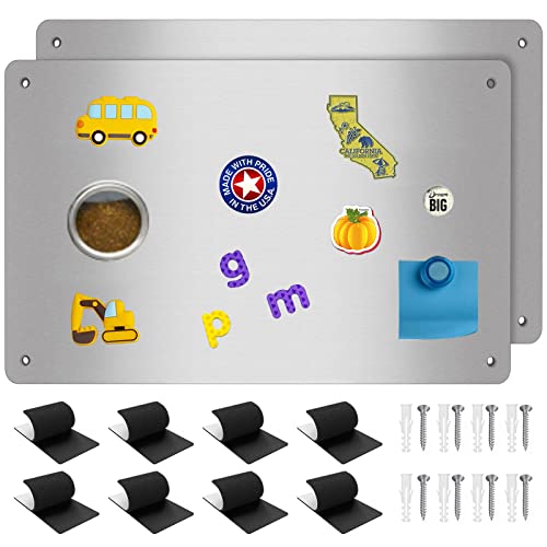 Bonnary 2Pack Magnetic Board,17.1" x 11.8" Magnet Display,for Magnets and Bulletin Board,Suitable for Wall, Refrigerator, Compartment, Cabinet etc,Comes with Dual Lock Tape for Easy Hanging (Silver) - Image 1
