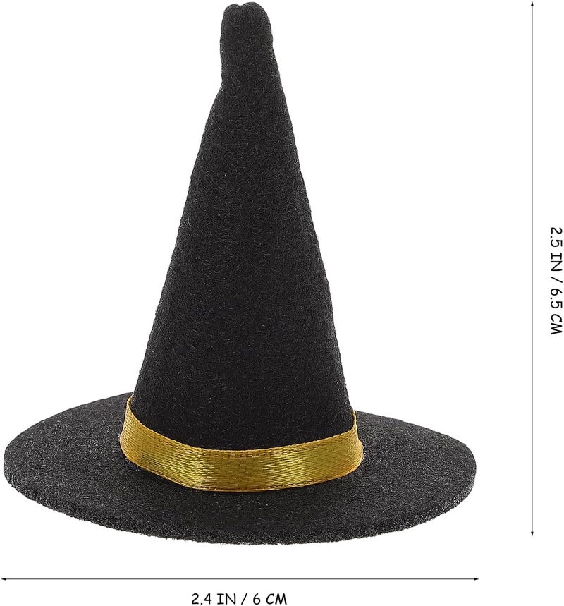 Amosfun 6Pcs Mini Felt Witch Hats Wine Bottle Decor Halloween Party Diy Crafts Hair Accessories Small Black Witch Hats for Home and Event - Image 2