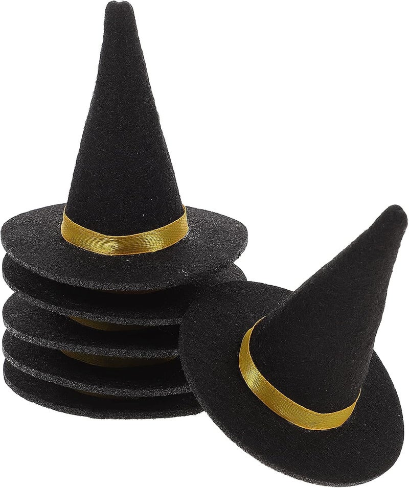 Amosfun 6Pcs Mini Felt Witch Hats Wine Bottle Decor Halloween Party Diy Crafts Hair Accessories Small Black Witch Hats for Home and Event - Image 1