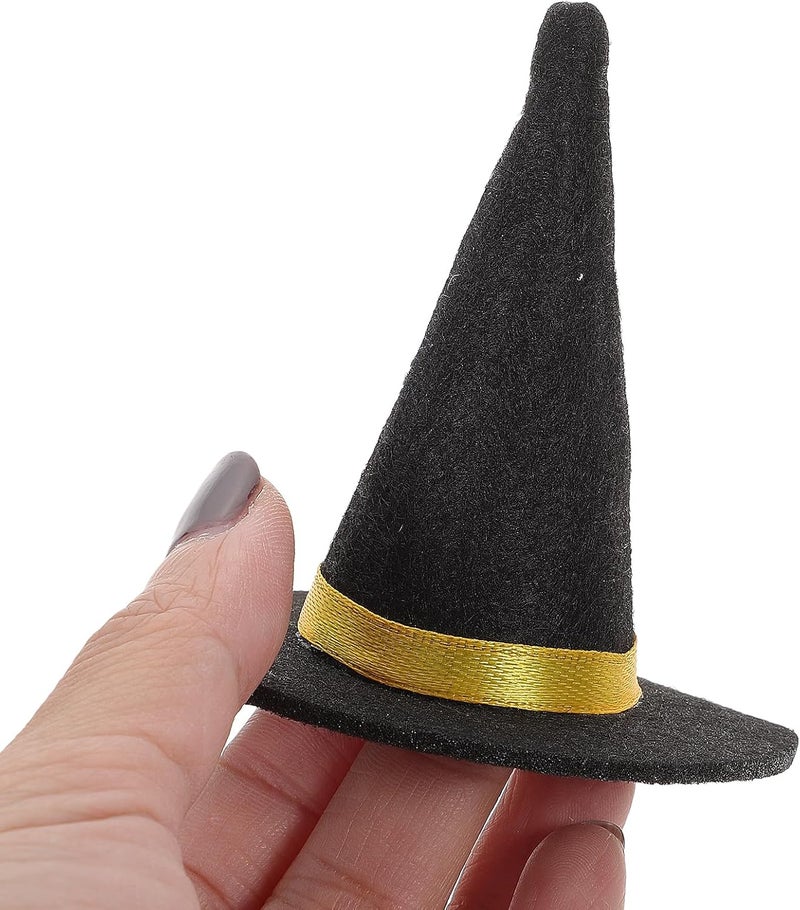 Amosfun 6Pcs Mini Felt Witch Hats Wine Bottle Decor Halloween Party Diy Crafts Hair Accessories Small Black Witch Hats for Home and Event - Image 3