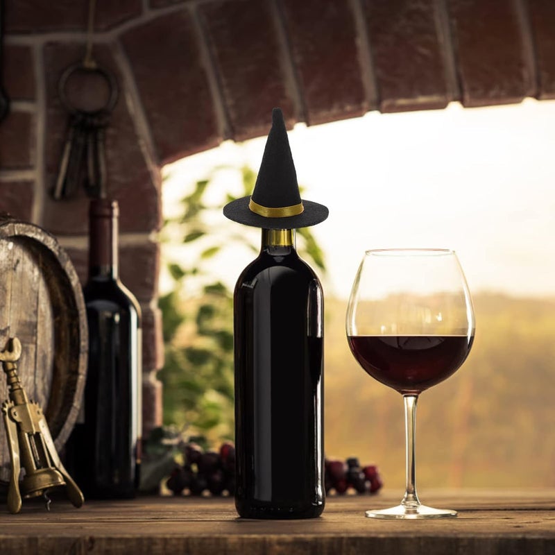 Amosfun 6Pcs Mini Felt Witch Hats Wine Bottle Decor Halloween Party Diy Crafts Hair Accessories Small Black Witch Hats for Home and Event - Image 5