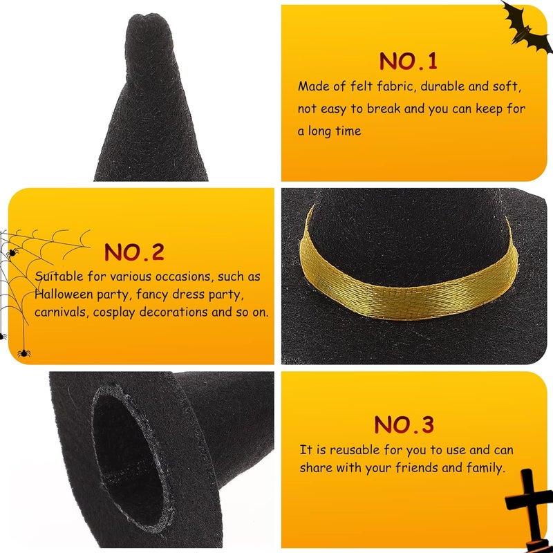 Amosfun 6Pcs Mini Felt Witch Hats Wine Bottle Decor Halloween Party Diy Crafts Hair Accessories Small Black Witch Hats for Home and Event - Image 4
