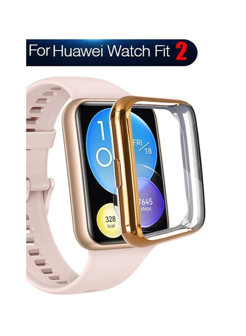 جراب مرن مقاوم للصدمات بشاشة حماية من البولي يوريثين المقاوم للحرارة المرن ومتوافق مع ساعة هواوي ووتش فيت 2 (روز جولد) - Image 2