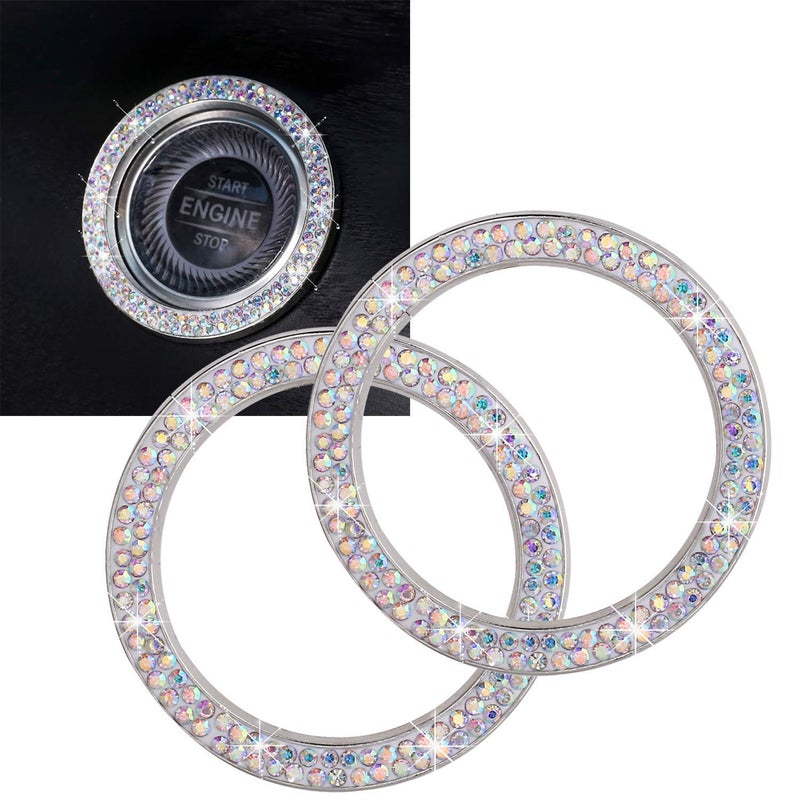 ToBeQueen Car Crystal Ring Sticker Multicolor Bling Ring Interior Emblem2 Pcs Crystal Car Decal Start Engine Ignition Button for Women Girl Rhinestone Bling Car Accessories Colorful - Image 3