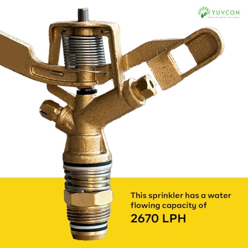 YUVCON Brass Sprinkler, Water Sprinkler for Gardening, Agriculture & Irrigation, 360 Degree Rotation, 3/4 inch, 20 feet Radius Range, Heavy-Duty Metal Sprinkler - Image 4