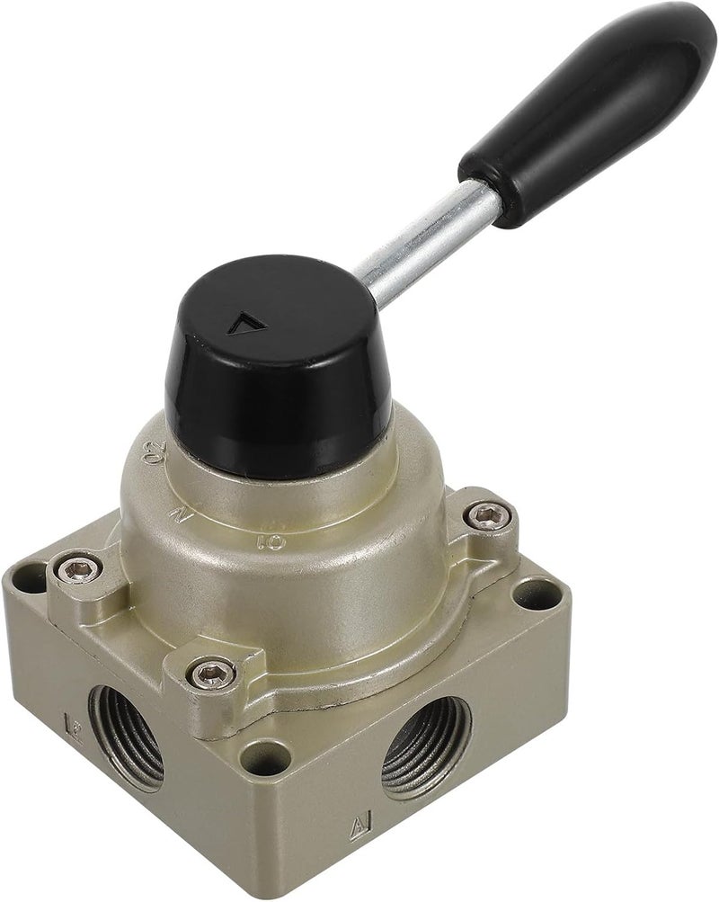 VOSAREA 3 Position 4 Way Aluminum Alloy Air Pneumatic Lever Hand Valve Rotary Flow Control Valve for Industrial Pneumatic Systems - Image 1