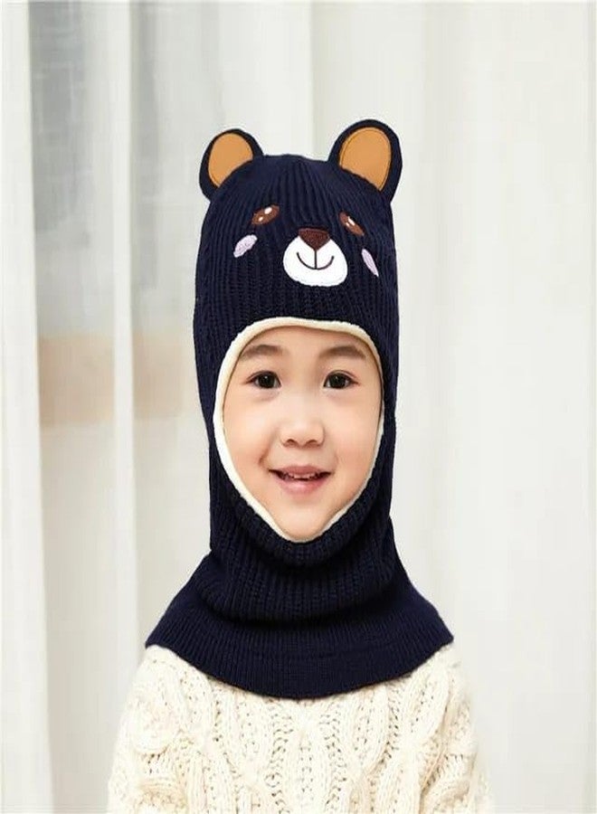 قبعة شتوية للأطفال من ريتشمن، قبعة للأطفال بغطاء للأذنين مع وشاح، قبعة صوفية للأطفال الصغار بأذني دب كرتونيتين وقبعة قرد صوفية (من عمر سنة إلى 6 سنوات) (لون كحلي) - Image 2