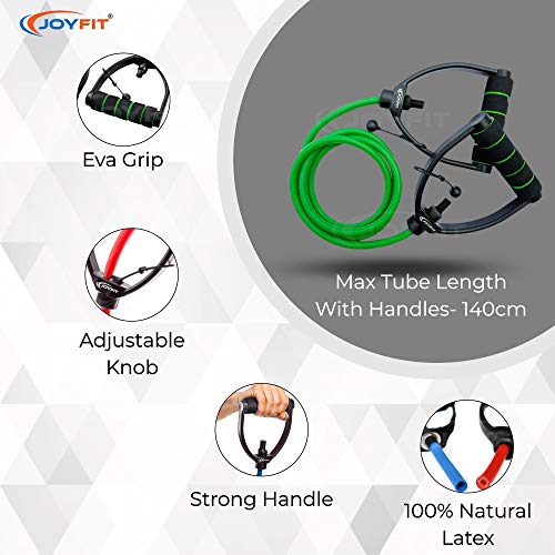 JoyFit Resistance Tube-for Home Workout, Strength Training, Crossfit, Pilates. with Adjustable knob for Workout with Door Anchor & Workout Chart Resistance Band for Men and Women [1pc] (Green) - Image 2