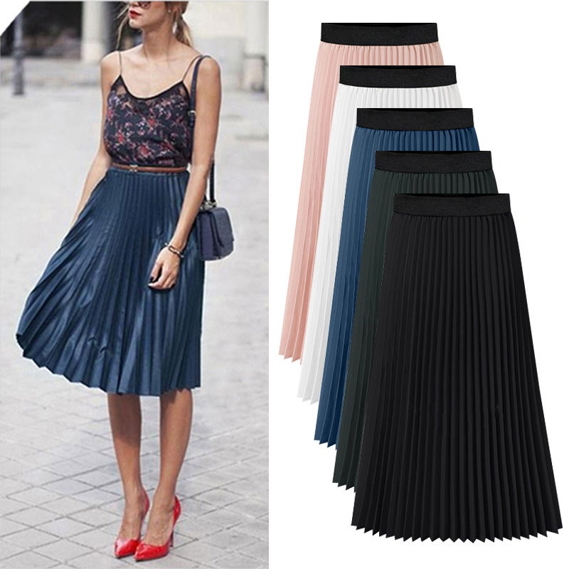 Chiffon Pleated Skirt Women'S Summer Large Size A- Line Slim Korean Style Skirt All-Match Mid-Length High Waist Skirt For Chubby Girls - Image 2
