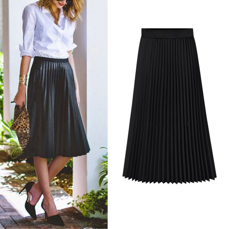 Chiffon Pleated Skirt Women'S Summer Large Size A- Line Slim Korean Style Skirt All-Match Mid-Length High Waist Skirt For Chubby Girls - Image 5