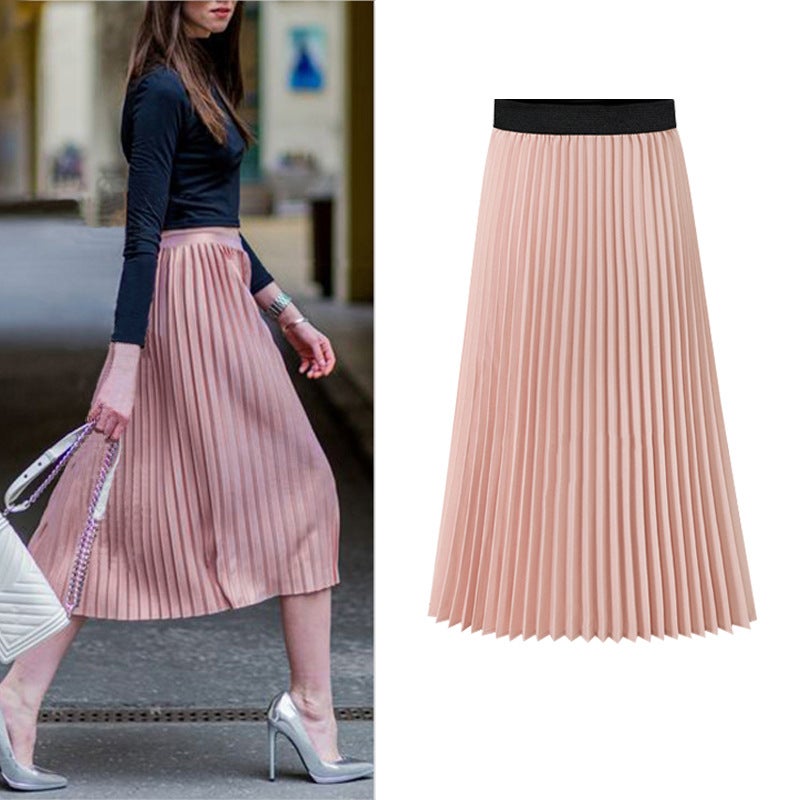 Chiffon Pleated Skirt Women'S Summer Large Size A- Line Slim Korean Style Skirt All-Match Mid-Length High Waist Skirt For Chubby Girls - Image 3
