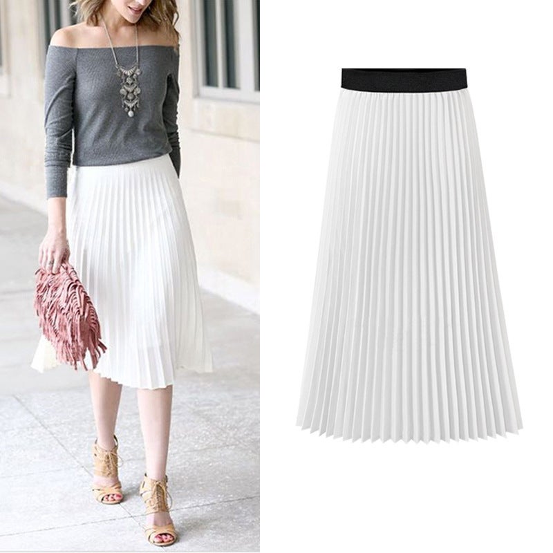 Chiffon Pleated Skirt Women'S Summer Large Size A- Line Slim Korean Style Skirt All-Match Mid-Length High Waist Skirt For Chubby Girls - Image 4