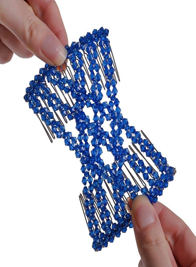Lovef Easy Magic Hair Beauty Decoration Comb Pearl Stretchy Beaded Hairpin Bow Double Combs Lady in Assorted Color (Blue) - Image 3