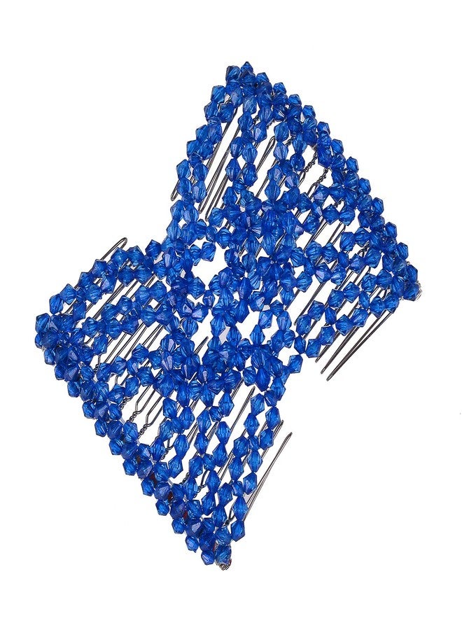 Lovef Easy Magic Hair Beauty Decoration Comb Pearl Stretchy Beaded Hairpin Bow Double Combs Lady in Assorted Color (Blue) - Image 2
