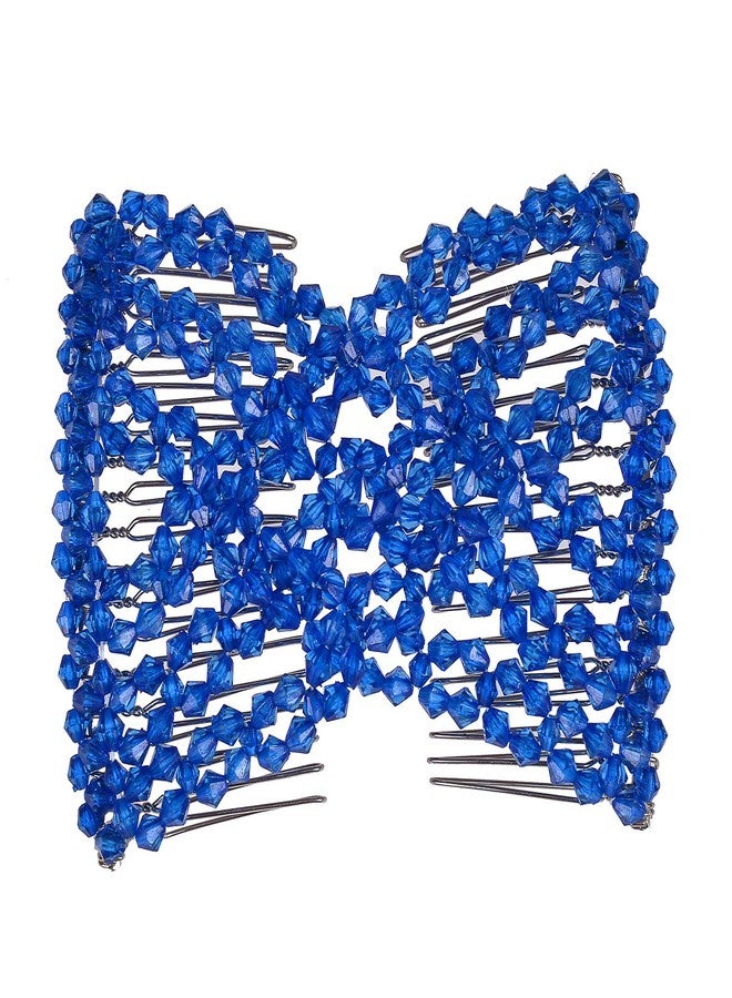 Lovef Easy Magic Hair Beauty Decoration Comb Pearl Stretchy Beaded Hairpin Bow Double Combs Lady in Assorted Color (Blue) - Image 1