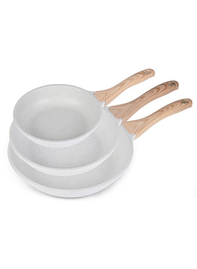 Noon East 3-Piece Frying Pan Set – Made of High-Quality Aluminum – Granite Non-Stick Coating – Wooden Handle – Multiple Sizes: 20 cm, 24 cm, and 28 cm - Image 1