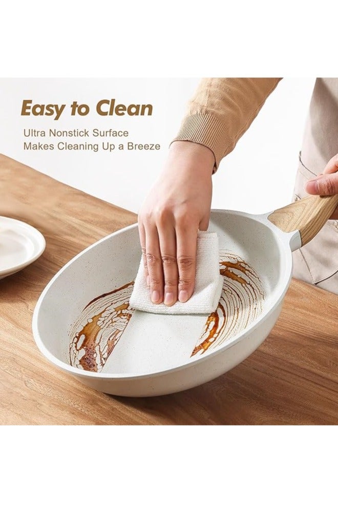 Noon East 3-Piece Frying Pan Set – Made of High-Quality Aluminum – Granite Non-Stick Coating – Wooden Handle – Multiple Sizes: 20 cm, 24 cm, and 28 cm - Image 2