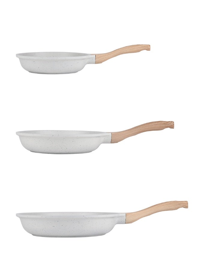 Noon East 3-Piece Frying Pan Set – Made of High-Quality Aluminum – Granite Non-Stick Coating – Wooden Handle – Multiple Sizes: 20 cm, 24 cm, and 28 cm - Image 3