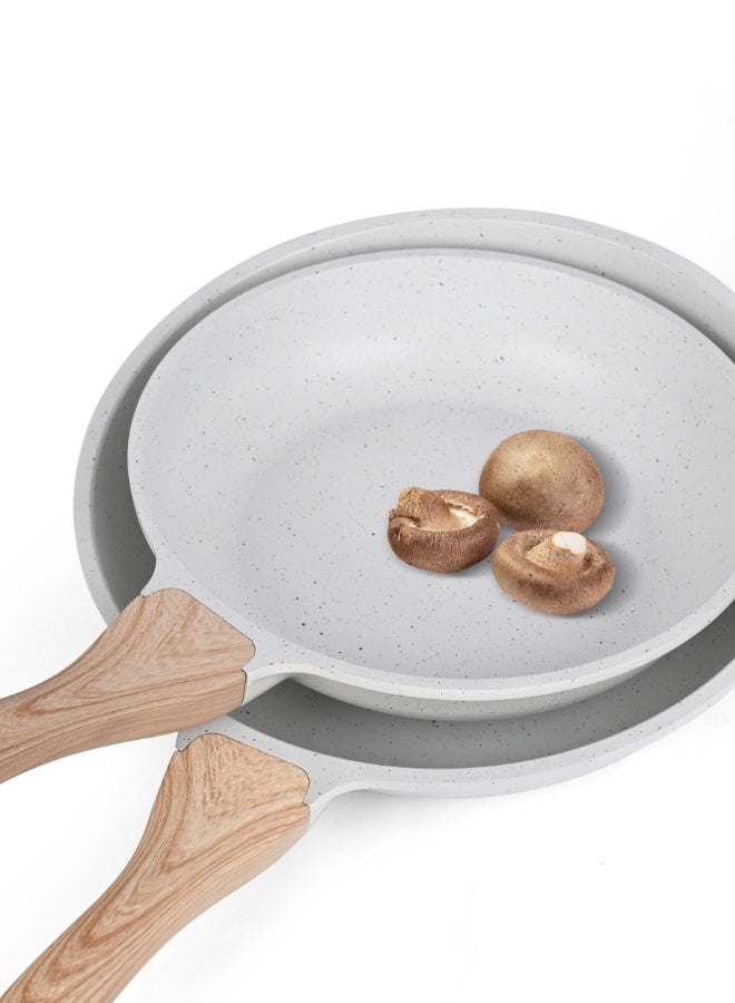 Noon East 3-Piece Frying Pan Set – Made of High-Quality Aluminum – Granite Non-Stick Coating – Wooden Handle – Multiple Sizes: 20 cm, 24 cm, and 28 cm - Image 4