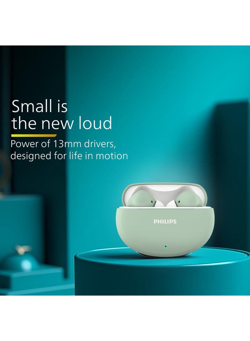 Philips Renewed - TAT1269 Bluetooth Truly Wireless in Ear Earbuds with mic, 13mm Drivers, BT 5.4, 40H Playtime, IPX5, Fast Charging, Touch Controls, Voice Assistant, Mono Mode, LED Indicator (Bright White) WHITE - Image 2