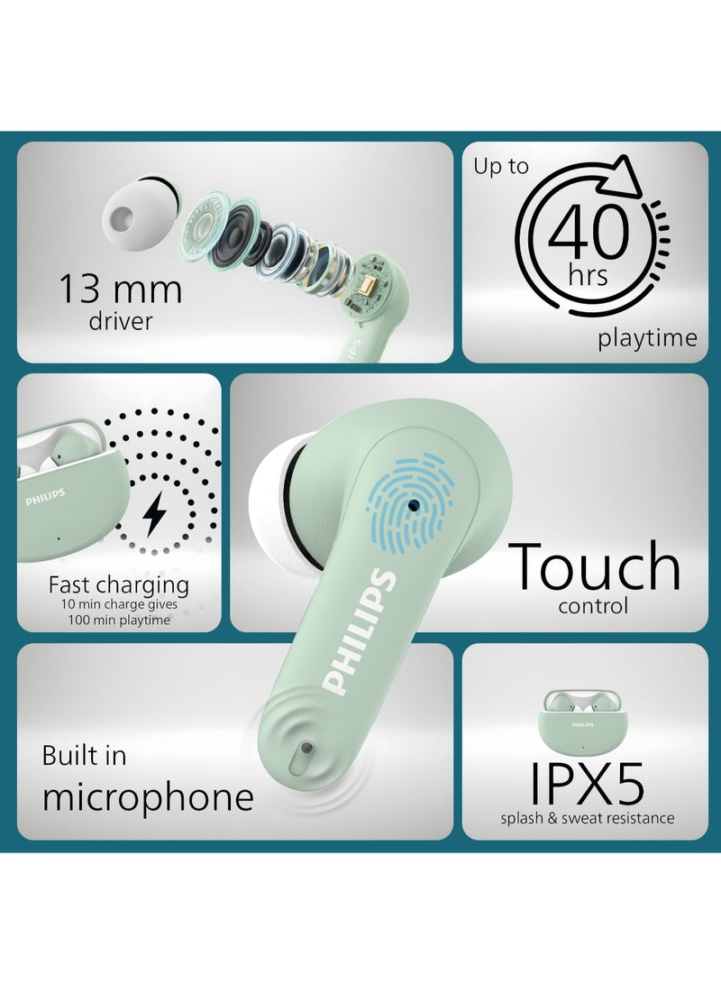 Philips Renewed - TAT1269 Bluetooth Truly Wireless in Ear Earbuds with mic, 13mm Drivers, BT 5.4, 40H Playtime, IPX5, Fast Charging, Touch Controls, Voice Assistant, Mono Mode, LED Indicator (Bright White) WHITE - Image 3