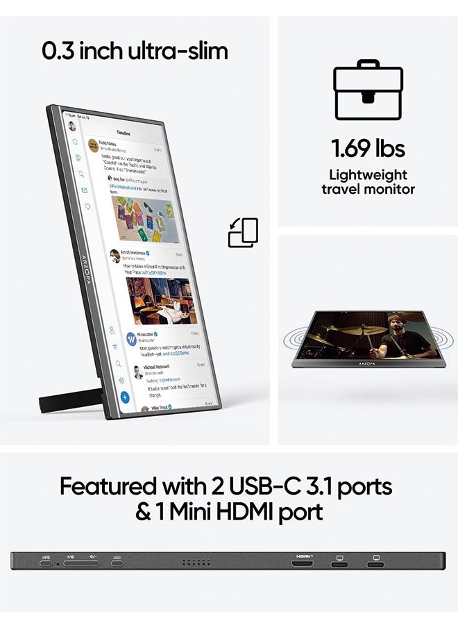 Generic - 17.3" Portable Monitor, 1080P FHD 103% sRGB IPS Gaming Monitor Laptop Monitor with Built-in Kickstand HDMI USB C External Screen for PC Mac Phone Xbox Switch PS5 - A1M - Image 1