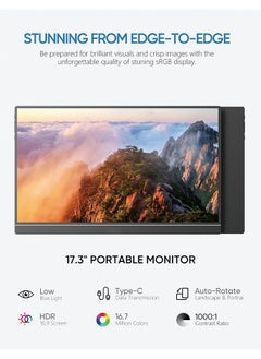 Generic 17.3" Portable Monitor, 1080P FHD 103% sRGB IPS Gaming Monitor Laptop Monitor with Built-in Kickstand HDMI USB C External Screen for PC Mac Phone Xbox Switch PS5 - A1M  - Image 4