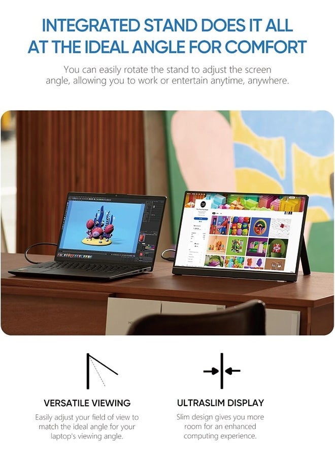 Generic - 17.3" Portable Monitor, 1080P FHD 103% sRGB IPS Gaming Monitor Laptop Monitor with Built-in Kickstand HDMI USB C External Screen for PC Mac Phone Xbox Switch PS5 - A1M - Image 1