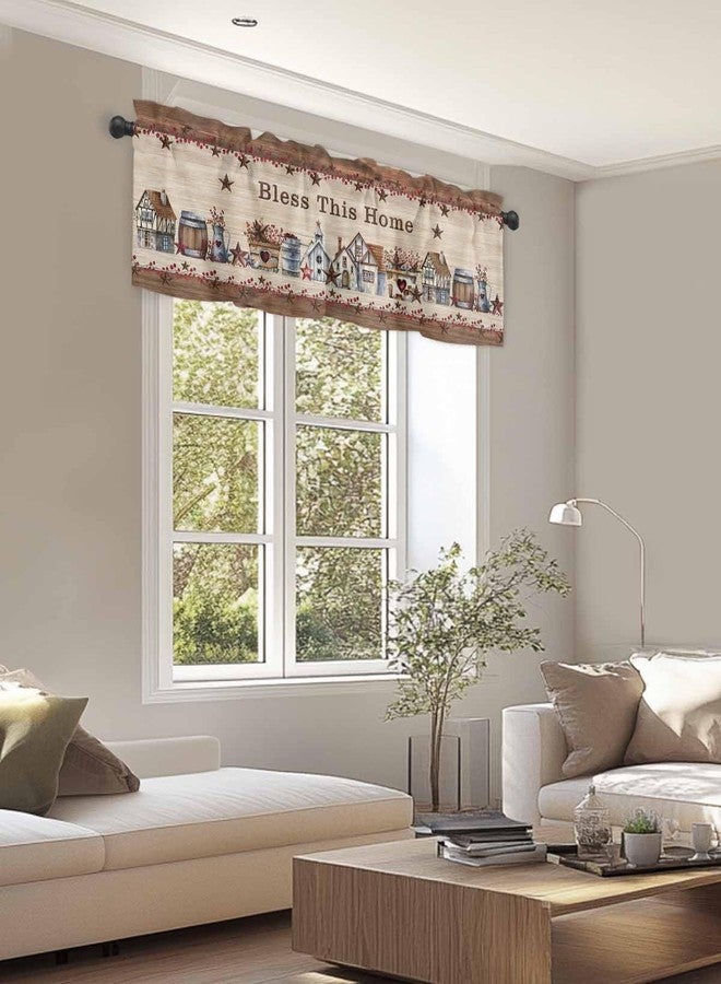 Litter Star Window Valance Rod Pocket Short Curtain Panels Farm Retro Barn Berry and Star Kitchen Valances Curtains, Bless This Home Vintage Wood Texture Window Treatments Drapes for Living Room Bedroom Decor - Image 5