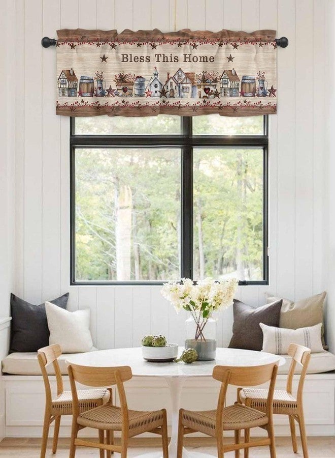 Litter Star Window Valance Rod Pocket Short Curtain Panels Farm Retro Barn Berry and Star Kitchen Valances Curtains, Bless This Home Vintage Wood Texture Window Treatments Drapes for Living Room Bedroom Decor - Image 3