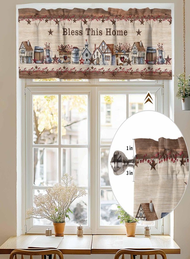 Litter Star Window Valance Rod Pocket Short Curtain Panels Farm Retro Barn Berry and Star Kitchen Valances Curtains, Bless This Home Vintage Wood Texture Window Treatments Drapes for Living Room Bedroom Decor - Image 4