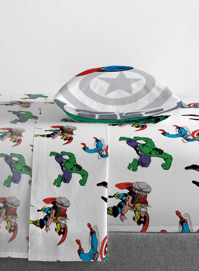Jay Franco Kids Sheet Cartoon Set with Fitted, Flat Sheets & Pillow Cover - Ultra-Soft Bedding with Pillowcase for Room Decor, White - Avengers, 3 Piece Twin - Image 4
