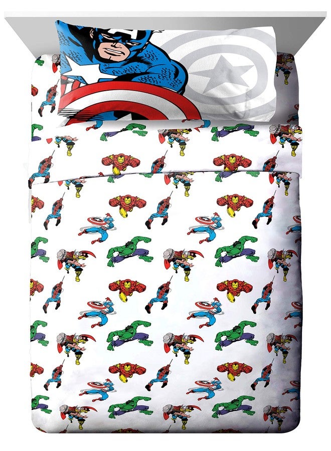 Jay Franco Kids Sheet Cartoon Set with Fitted, Flat Sheets & Pillow Cover - Ultra-Soft Bedding with Pillowcase for Room Decor, White - Avengers, 3 Piece Twin - Image 1