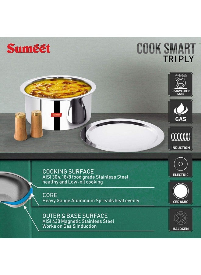 Sumeet سوميت كوك سمارت توبيلي ستيل-ألمنيوم-ستيل - مجموعة 3 قطع مع غطاء - رقم 16 (1.6 لتر، 16 سم)، رقم 18 (2 لتر، 18 سم)، رقم 20 (3 لتر، 20 سم)، فضي - Image 3