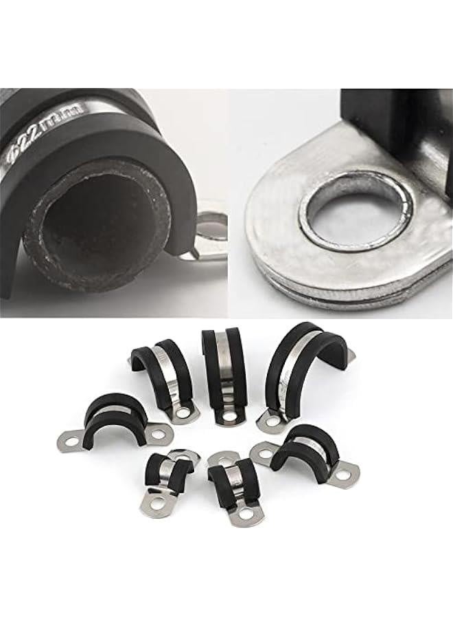 12 قطعة من حزام أنبوب مطاطي 30 مم مع مشبك كابل مطاطي مدعوم من الفولاذ المقاوم للصدأ 304 ، مشبك حزام على شكل حرف U ذو فتحتين لتركيب الأنبوب أو السلك أو الكابل - Image 5