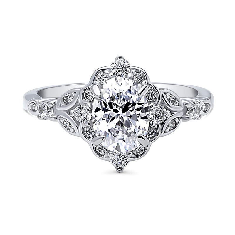 BERRICLE Sterling Silver Halo Art Deco Promise Wedding Engagement Rings for Her, Oval Cut Cubic Zirconia CZ Ring - Image 2