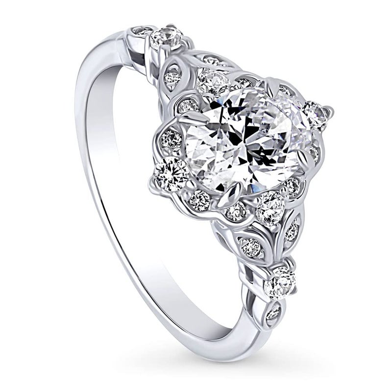BERRICLE Sterling Silver Halo Art Deco Promise Wedding Engagement Rings for Her, Oval Cut Cubic Zirconia CZ Ring - Image 1
