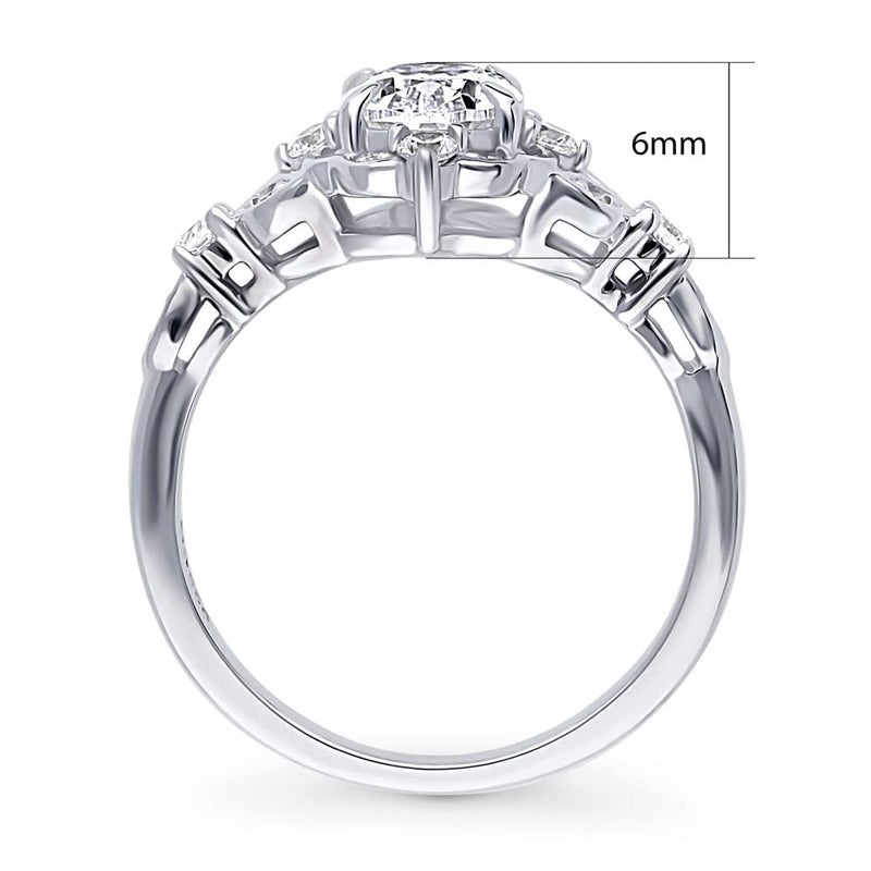 BERRICLE Sterling Silver Halo Art Deco Promise Wedding Engagement Rings for Her, Oval Cut Cubic Zirconia CZ Ring - Image 4