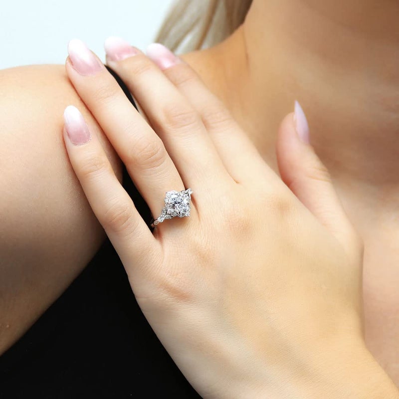 BERRICLE Sterling Silver Halo Art Deco Promise Wedding Engagement Rings for Her, Oval Cut Cubic Zirconia CZ Ring - Image 5