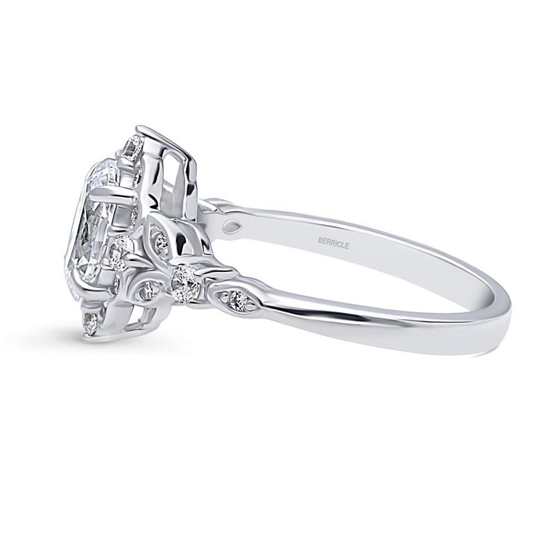 BERRICLE Sterling Silver Halo Art Deco Promise Wedding Engagement Rings for Her, Oval Cut Cubic Zirconia CZ Ring - Image 3