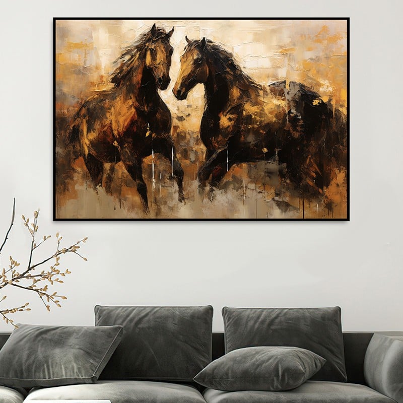 ماركتنا لوحة قماشية بتصميم خيول مع برواز مجوف مقاس (90×60) قطعة واحدة - Image 3