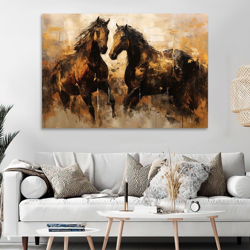 ماركتنا لوحة قماشية بتصميم خيول مع برواز مجوف مقاس (90×60) قطعة واحدة - Image 1